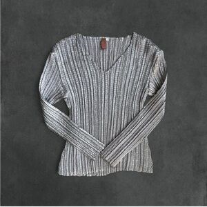 Pretty Angel Silver Ribbed Long Sleeve Top